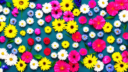 カラフルな花の背景　テクスチャ　素材