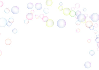 Soap bubbles randomly flew on a white background. Background design. Vector