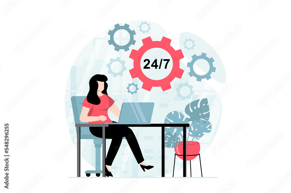 Fototapete technical support concept with people scene in flat design. woman operator accepts applications for 