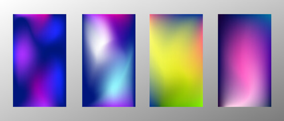 Abstract bright gradient background. Set of 4 backgrounds. Creative modern vector illustration. Holographic spectrum for coating.