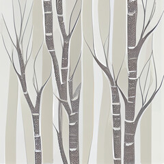 birch forest background, winter, still, calm nature, background, backdrop, greeting, mourning, card, illustration, digital