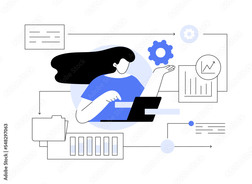 Aufkleber workflow abstract concept vector illustration.