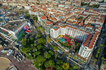 Fototapeta premium Aerial view of the city of Cannes on the French Riviera. The home of the Cannes film festival