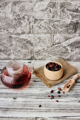 Natural rustic organic vitaminized berry tea. Tea collection of mountain berries