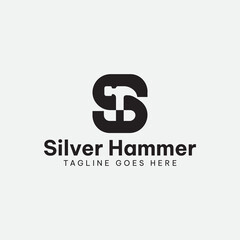 S letter with negative space hammer, Repair, Renovation and Construction Logo Design