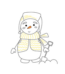 Illustration of a black fun snowman isolated on a white background for Christmas decoration