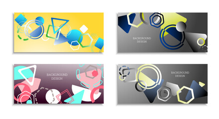 Geometric abstract background. Set of 4 backgrounds. Various geometric shapes. Cover design for school notebook or magazine, background, wallpaper. Eps vector