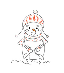 Illustration of a black cute snowman isolated on a white background for Christmas decoration