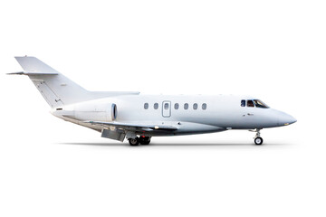 White modern corporate business jet isolated on transparent background