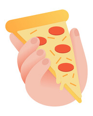 Hand holding a pizza. Vector illustration of pizza. 