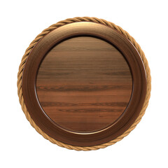 Wooden circular banner with rope around and no background