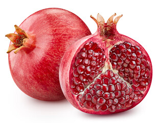 Isolated pomegranate. Fresh organic pomegranate isolated clipping path. Pomegranate macro studio...