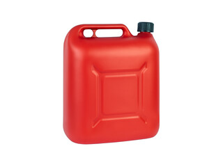 Red plastic petrol canister isolated on the white background. 