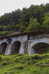 Old railway bridge in the mountains. Carpathians view