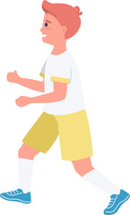 Young male athlete participating in marathon semi flat color raster character. Running figure. Full body person on white. Simple cartoon style illustration for web graphic design and animation
