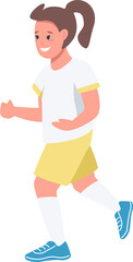 Little girl participating in football competition semi flat color raster character. Full body person on white. Gender equality simple cartoon style illustration for web graphic design and animation