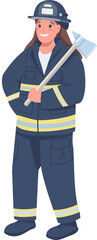 Female firefighter semi flat color raster character. Standing figure. Full body person on white. Gender equality in workplace simple cartoon style illustration for web graphic design and animation