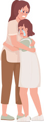 Scared mom and daughter semi flat color raster characters. Standing figures. Full body people on white. Crying, terrified family simple cartoon style illustration for web graphic design and animation