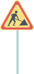 Digging sign semi flat color raster object. Person with shovel. Full sized item on white. Triangle-shaped road sign simple cartoon style illustration for web graphic design and animation