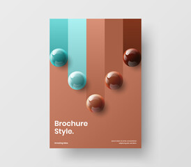 Unique realistic spheres company cover concept. Geometric corporate brochure A4 design vector layout.