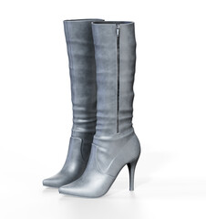 Womans black patent leather shoes on high heels, front view 3d render