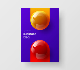 Unique journal cover A4 design vector layout. Modern realistic spheres banner template.