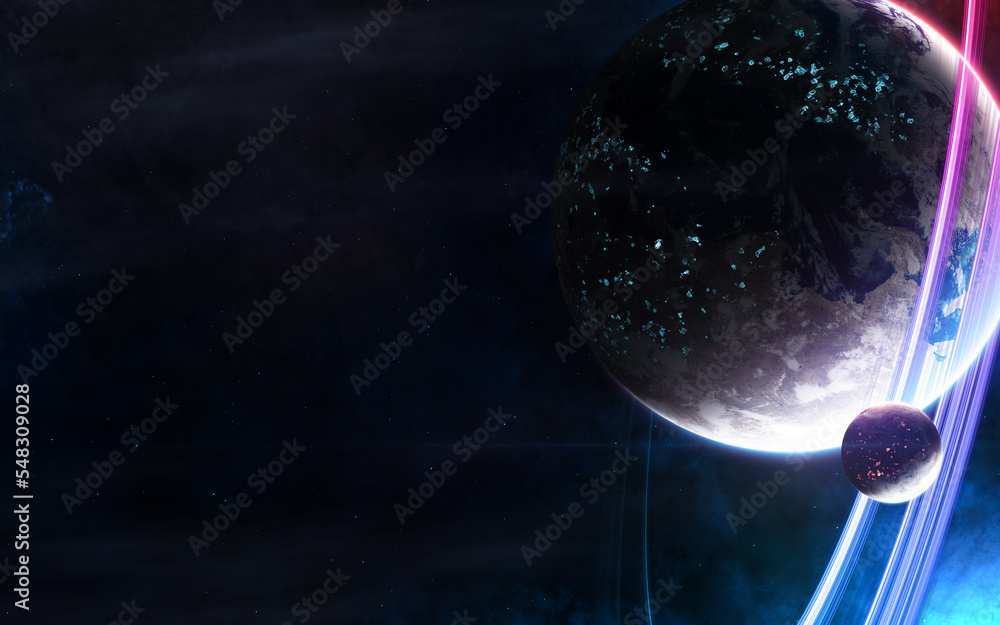 Wall mural inhabited deep space planet. science fiction. elements of this image furnished by nasa