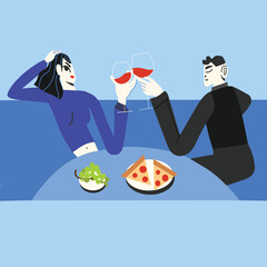 Wine evening date friends lovers couple woman man  - 548309077