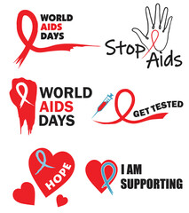 aids world day badges vector collection EPS10. vector aids sign. stop aids, get tested, i am supporting