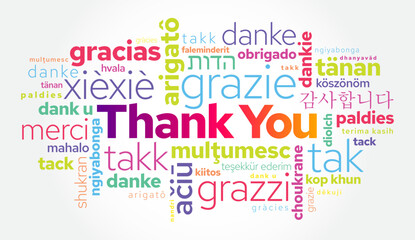 Fototapeta premium How to Say Thank You in Different Languages, word cloud concept background in many languages