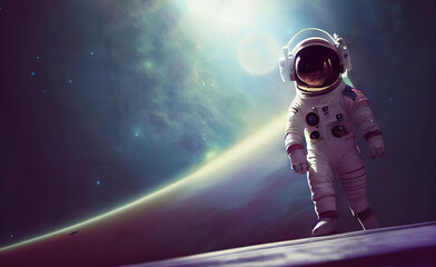 Obraz na płótnie Canvas Little space boy flying in space