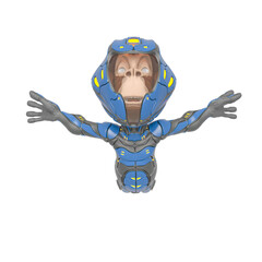 chimpanzee astronaut is doing a free jump