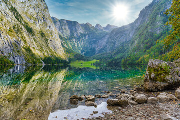 Fototapeta na wymiar Obersee, Koenigssee, Konigsee, Berchtesgaden National Park, Bavaria, Germany