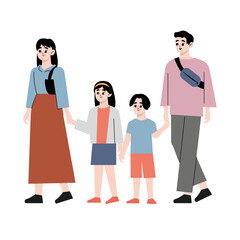 Fun family walking. Rest at nature. Vector illustration in a flat style