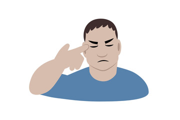 Frustrated man puttting a finger gun to his head. Vector illustration.