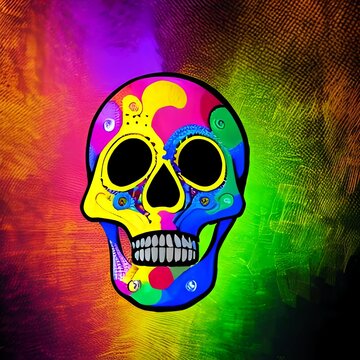 Illustration of a Mexican Skull with colourful floral ornament