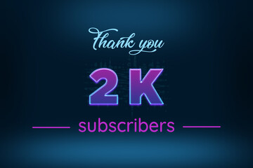 2 K subscribers celebration greeting banner with Purple Glowing Design