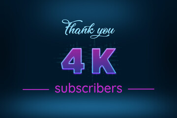 4 K  subscribers celebration greeting banner with Purple Glowing Design