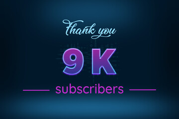 9 K  subscribers celebration greeting banner with Purple Glowing Design