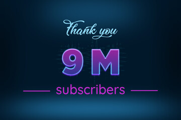 Obraz premium 9 Million subscribers celebration greeting banner with Purple Glowing Design