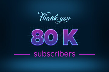 80 K  subscribers celebration greeting banner with Purple Glowing Design