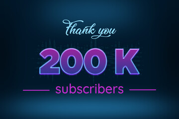 200 K subscribers celebration greeting banner with Purple Glowing Design