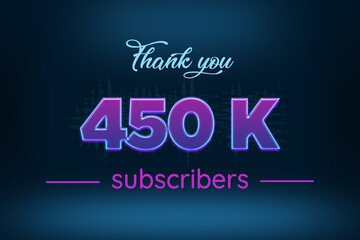 450 K  subscribers celebration greeting banner with Purple Glowing Design
