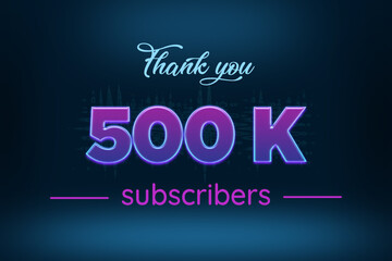 Fototapeta premium 500 K subscribers celebration greeting banner with Purple Glowing Design