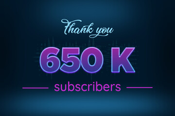 650 K  subscribers celebration greeting banner with Purple Glowing Design