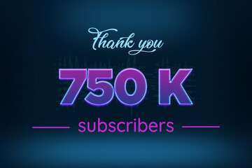 750 K  subscribers celebration greeting banner with Purple Glowing Design