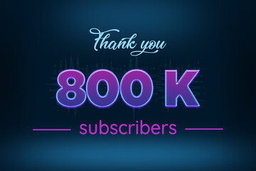 800 K  subscribers celebration greeting banner with Purple Glowing Design