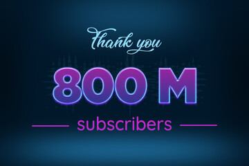 800 Million  subscribers celebration greeting banner with Purple Glowing Design