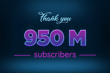 950 Million  subscribers celebration greeting banner with Purple Glowing Design