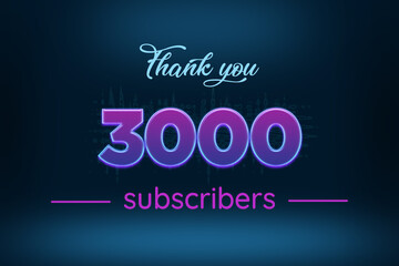 Naklejka na ściany i meble 3000 subscribers celebration greeting banner with Purple Glowing Design